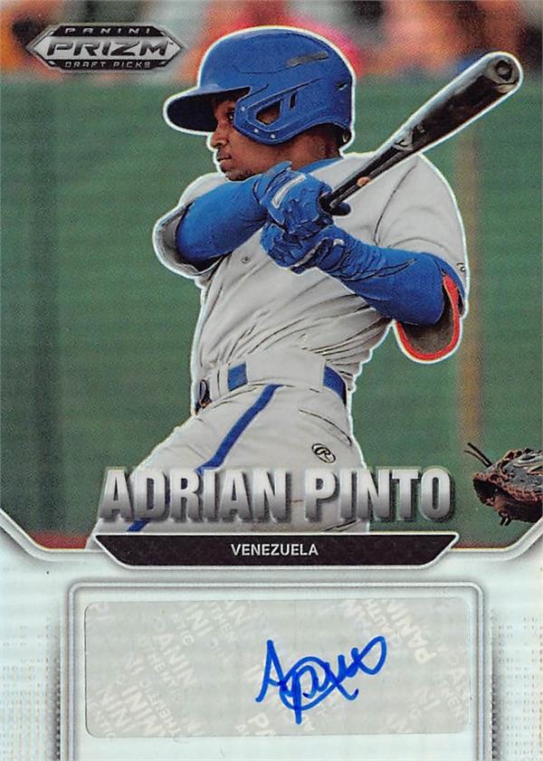 782736 Adrian Pinto Autographed Baseball Card - Venezuela, Blue Jays 2022 Panini Prizm Draft Rookie Refractor No.AUAP