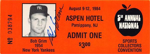 794347 Bob Grim Autographed Ticket Card - 5th National 1984 -   York Yankees 67 - 2 x 3.3 in.