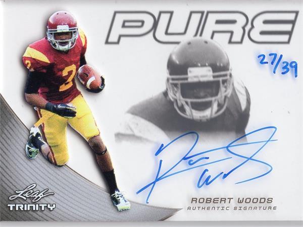 794657 Robert Woods Autographed Football Card - USC Trojans 2013 Leaf Trinity Pure Rookie No.PRW1 LE 27 & 39
