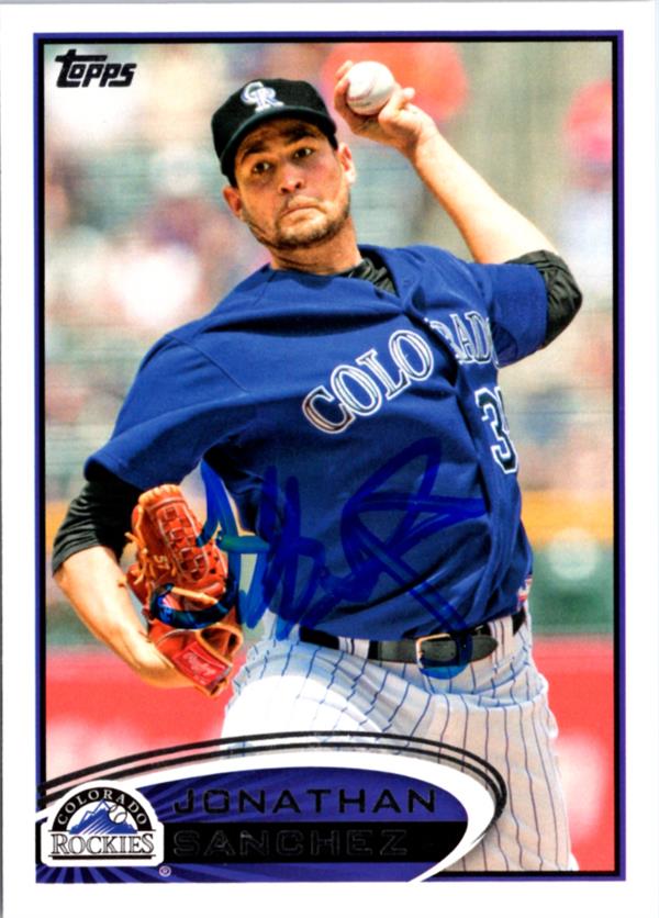 795178 Jonathan Sanchez Autographed Baseball Card - Colorado Rockies 2012 Topps No.US29
