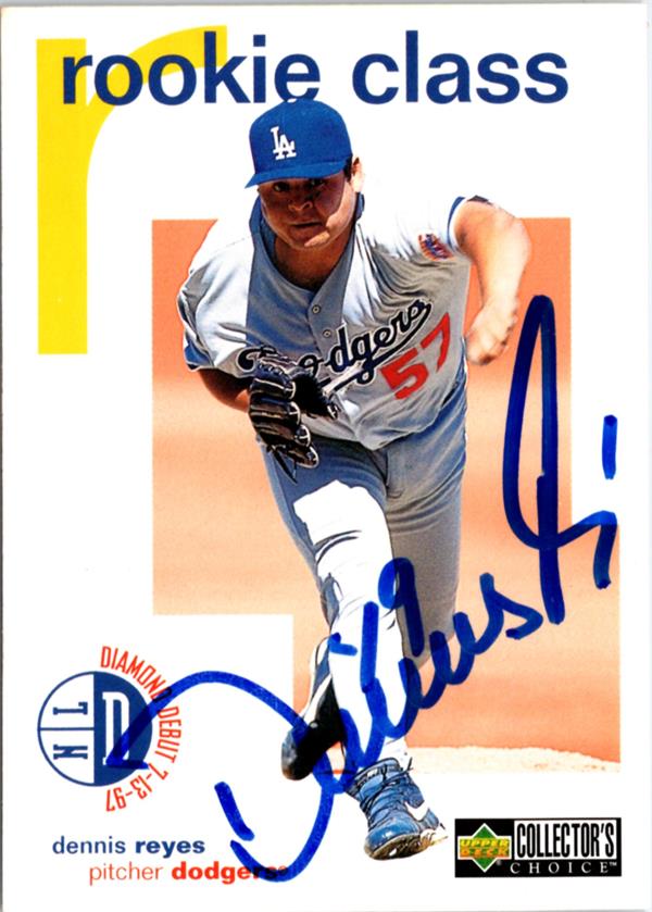795027 Dennis Reyes Autographed Baseball Card - Los Angeles Dodgers 1998 Upper Deck Rookie Class No.107