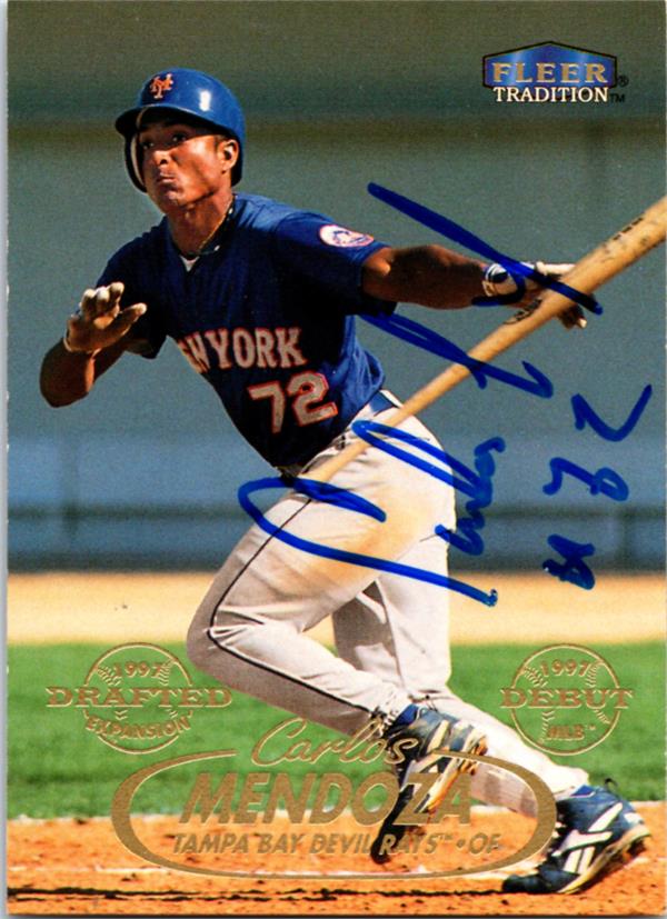 794196 Carlos Mendoza Autographed Baseball Card - Mets, Rays 1998 Fleer Tradition No.149