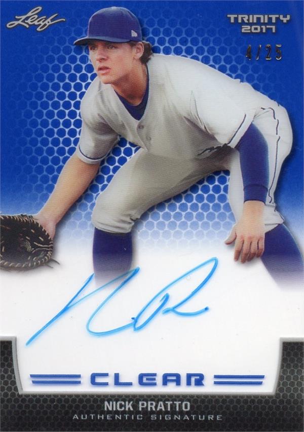 794287 Nick Pratto Autographed Baseball Card - Kansas City Royals 2017 Leaf Trinity Clear No.CANP2