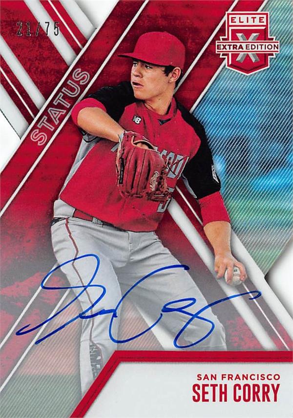 794300 Seth Corry Autographed Baseball Card - San Francisco Giants 2017 Panini Elite Extra Rookie No.96 LE 21 & 75