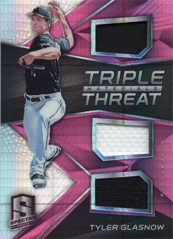 794311 Tyler Glasnow Player Worn Jersey Patch Baseball Card - Pirates, Dodgers 2017 Panini Spectra Triple Threat Refractor No.TTMTG LE 13 & 49