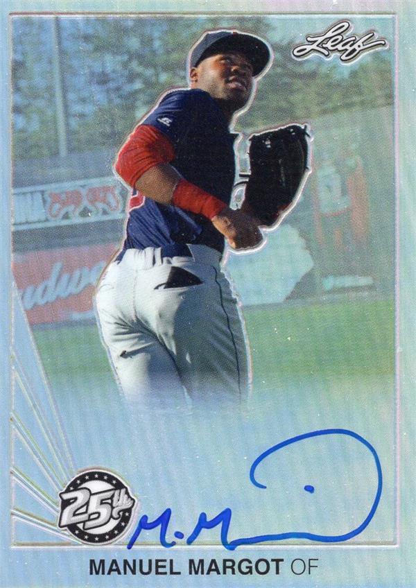 794362 Manuel Margot Autographed Baseball Card - Boston Red Sox, Dominican Republic 2015 Leaf Chrome Refractor Rookie No.BAMM1