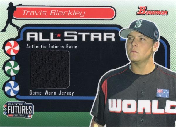 794429 Travis Blackley Player Worn Jersey Patch Baseball Card - Seattle Mariners 2004 Bowman Futures No.FGTB