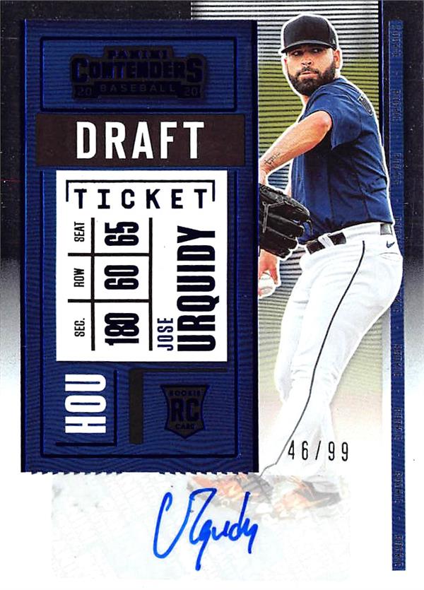 769221 Jose Urquidy Autographed Baseball Card - Houston Astros 2020 Panini Contenders Rookie No.135 LE 46 & 99
