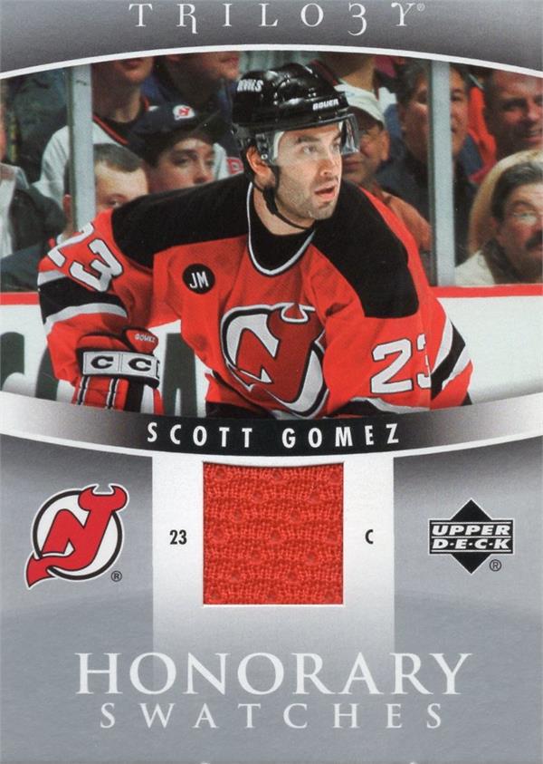 769807 Scott Gomez Player Worn Jersey Patch Hockey Card - Jersey Devils 2007 Upper Deck Trilogy No.HSGO