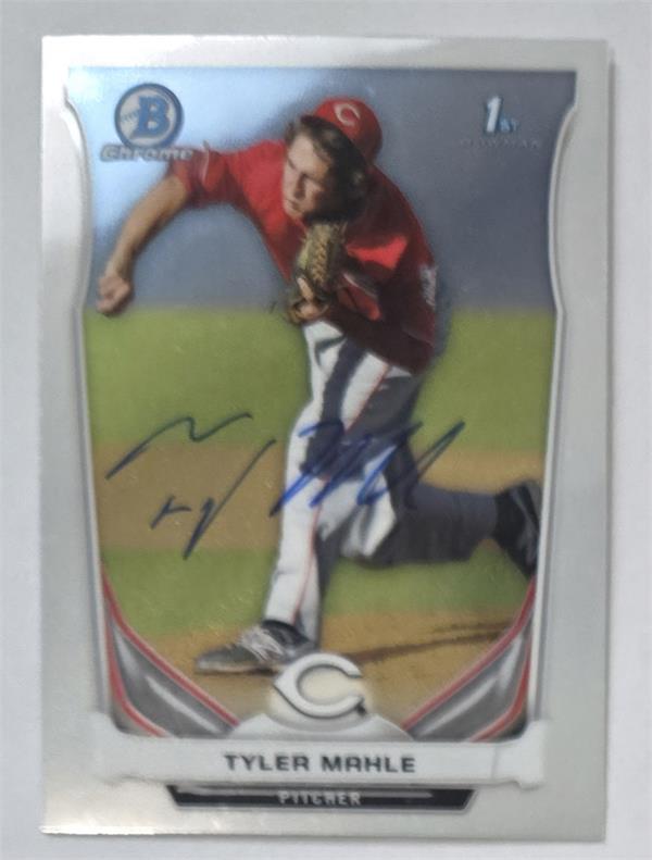 795065 Tyler Mahle Autographed Baseball Card - Cincinnati Reds 2014 Bowman Chrome 1st Rookie No.BCP52