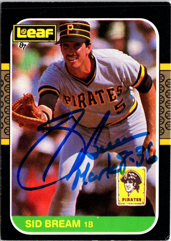 795104 Sid Bream Autographed Baseball Card - Pittsburgh Pirates 1987 Leaf No.239
