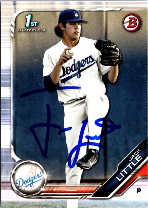 795125 Jack Little Autographed Baseball Card - Los Angeles Dodgers 2019 Bowman 1st Rookie No.BD43