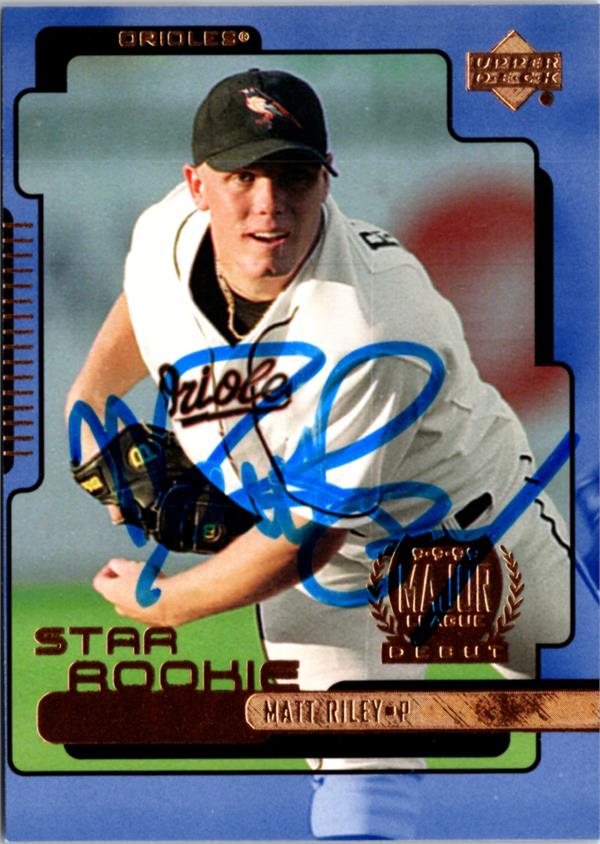 795231 Matt Riley Autographed Baseball Card - Baltimore Orioles 1999 Upper Deck Debut Rookie No.9