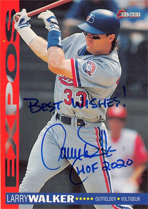 768460 Larry Walker Autographed Baseball Card - Montreal Expos 1994 O Pee Chee No.253