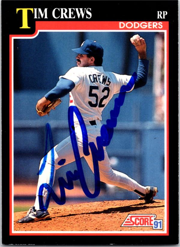 768613 Tim Crews Autographed Baseball Card - Los Angeles Dodgers 1991 Score No.302