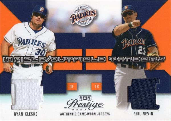 794247 Ryan Klesko & Phil Nevin Player Worn Jersey Patch Baseball Card - San Diego Padres 2003 Playoff Prestige No.IT15 LE 85 & 100