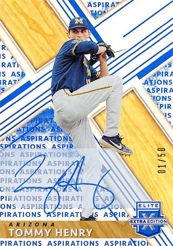 794292 Tommy Henry Autographed Baseball Card - Arizona Diamondbacks 2019 Panini Elite Extra Rookie No.74 LE 1 & 50