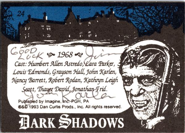 794555 John Karlen Autographed Trading Card - Cast 1968 1993 Dan Curtis Dark Shawdows No.3 to Jim