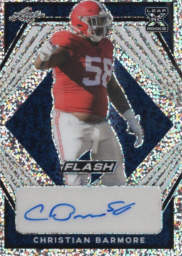 794642 Christian Barmore Autographed Football Card - Alabama Crimson Tide 2021 Leaf Flash Rookie Refractor No.BACB1