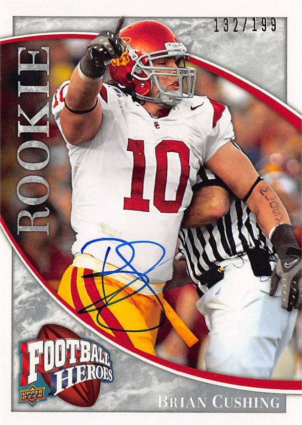 794647 Brian Cushing Autographed Football Card - USC Trojans 2009 Upper Deck Heroes Rookie No.170 LE 132 & 199