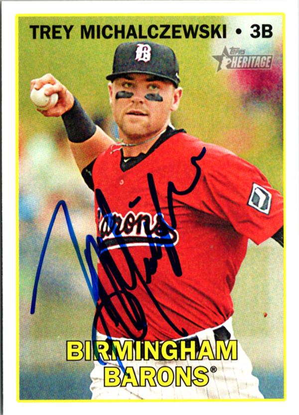 795218 Trey Michalczewski Autographed Baseball Card - Birmingham Barons 2016 Topps Heritage No.111