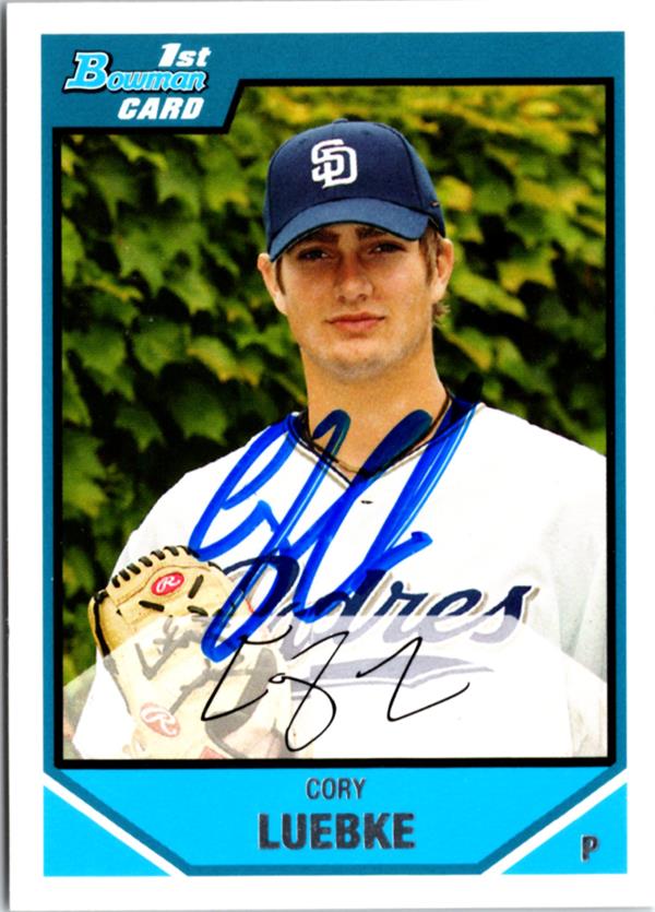795260 Cory Luebke Autographed Baseball Card - San Diego Padres 2007 Bowman 1st Rookie No.BDPP7