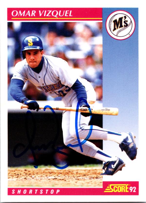 768878 Omar Vizquel Autographed Baseball Card - Seattle Mariners 1992 Score No.162