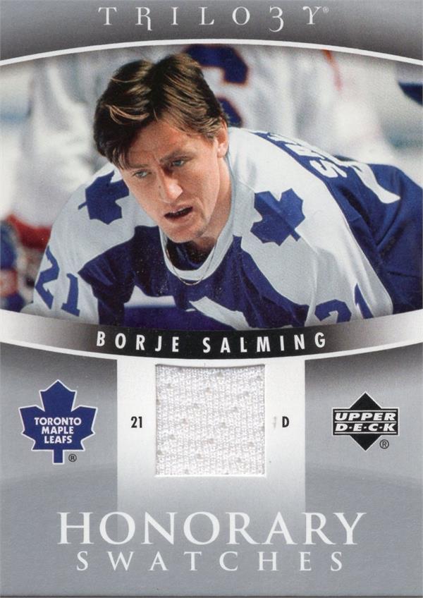 769800 Borje Salming Player Worn Jersey Patch Hockey Card - Toronto Maple Leafs 2007 Upper Deck Trilogy No.HSBS
