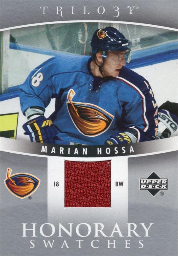 769817 Marian Hossa Player Worn Jersey Patch Hockey Card - Atlanta Thrashers 2007 Upper Deck Trilogy No.HSHO