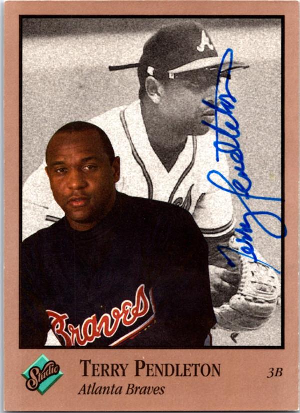 780377 Terry Pendleton Autographed Baseball Card - Atlanta Braves 1992 Leaf Studio No.8