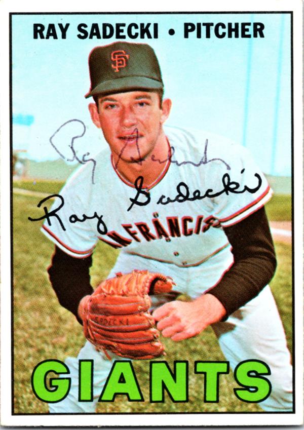 780778 Ray Sadecki Autographed Baseball Card - San Francisco Giants 1967 Topps No.409