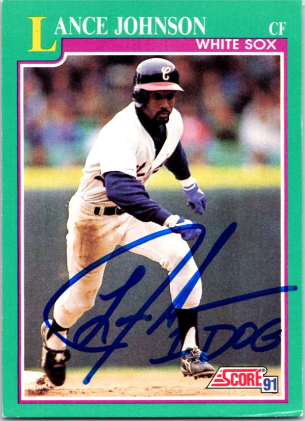 781123 Lance Johnson Autographed Baseball Card - Chicago White Sox 1991 Score No.157