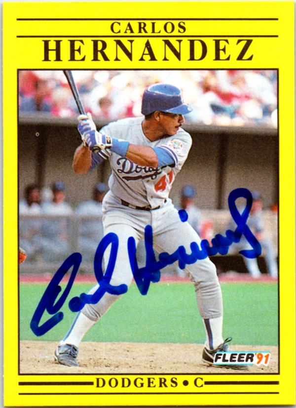 781263 Carlos Hernandez Autographed Baseball Card - Los Angeles Dodgers 1991 Fleer No.207