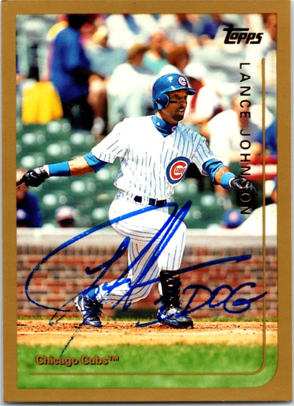 781301 Lance Johnson Autographed Baseball Card - Chicago Cubs 1999 Topps No.406