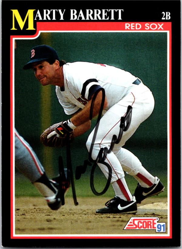 781366 Marty Barrett Autographed Baseball Card - Boston Red Sox 1991 Score No.228