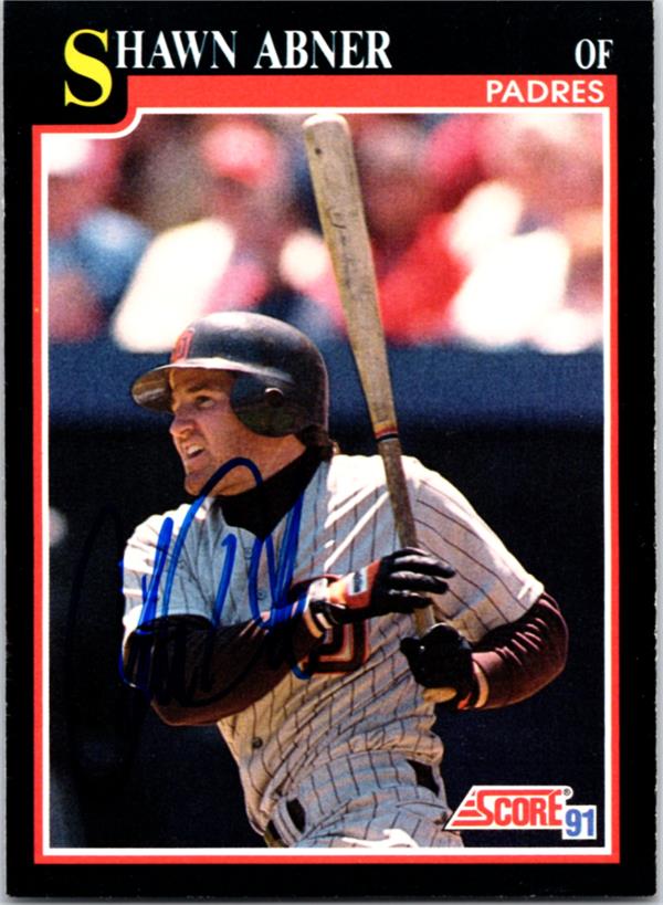 781393 Shawn Abner Autographed Baseball Card - San Diego Padres 1991 Score No.261