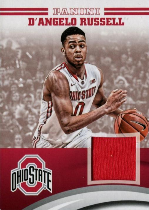 638790 DAngelo Russell Player Worn Jersey Patch Basketball Card - Ohio State Buckeyes 2015 Panini Team Collection No.DR-OSU