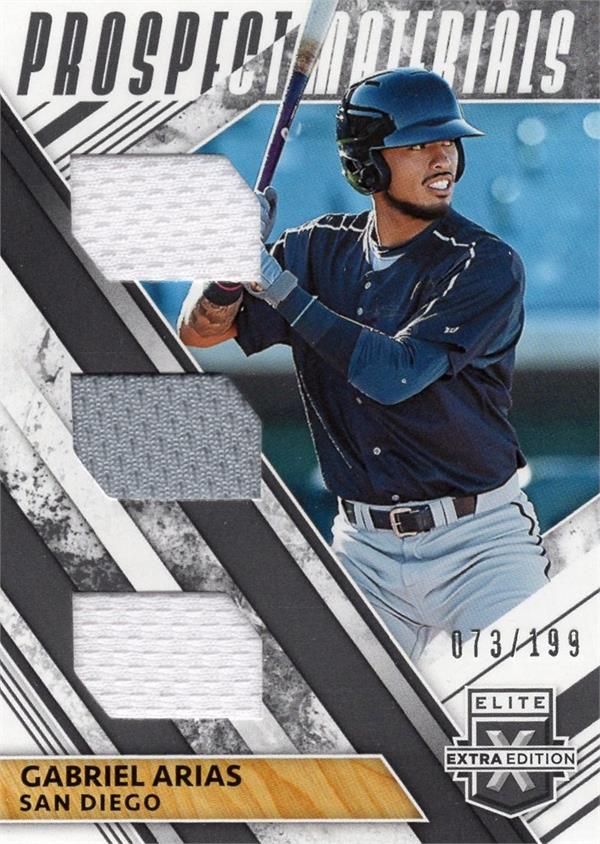 736739 Gabriel Arias Player Worn Jersey Patch Baseball Card - Team USA, Guardians 2019 Panini Elite Extra Rookie No.TPMGA LE 73 & 199
