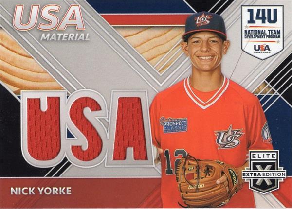 736763 Nick Yorke Player Worn Jersey Patch Baseball Card - Team USA, Red Sox 2020 Panini Elite Extra Rookie No.USAMNY