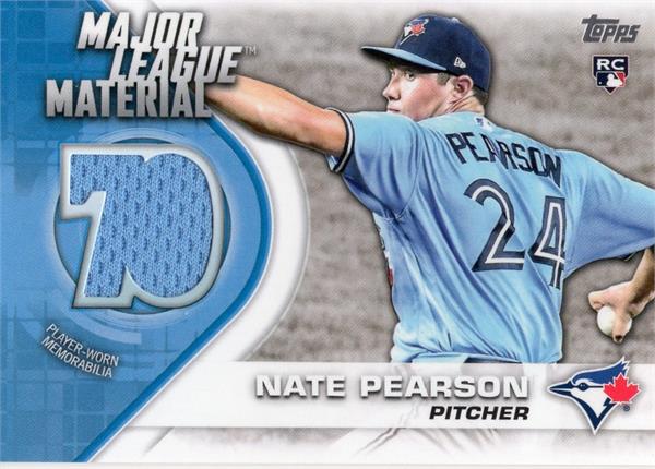 736799 Nate Pearson Player Worn Jersey Patch Baseball Card - Toronto Blue Jays 2021 Topps Rookie No.MLMNP