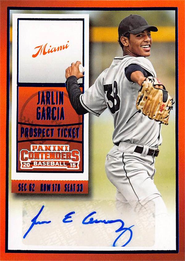 736939 Jarlin Garcia Autographed Baseball Card - Marlins, Pirates 2015 Panini Conteders No.23