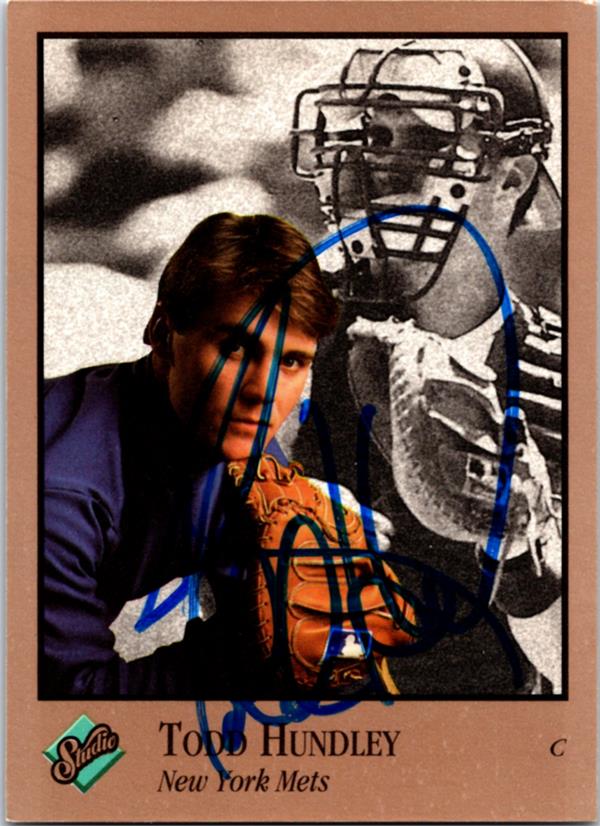 736959 Todd Hundley Autographed Baseball Card -   York Mets 1992 Leaf Studio No.66