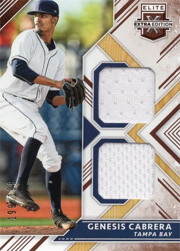 736744 Genesis Cabrera Player Worn Jersey Patch Baseball Card - Rays, Cardinals 2018 Panini Elite Extra Rookie No.DMGC LE 199 & 199