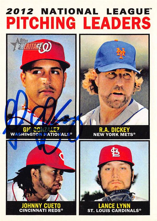 769231 Gio Gonzalez Autographed Baseball Card - Washington Nationals 2013 Topps Heritage No.3 League Leaders