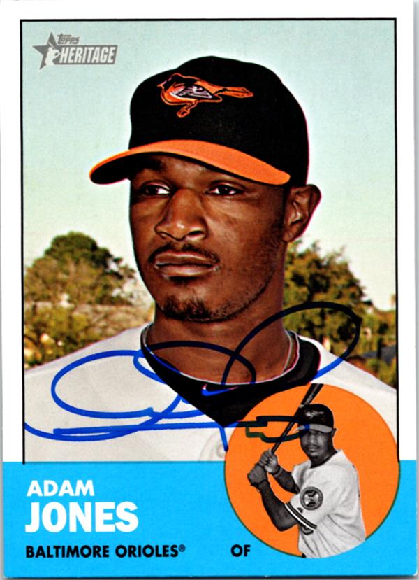 768865 Adam Jones Autographed Baseball Card - Baltimore Orioles 2012 Topps Heritage No.319
