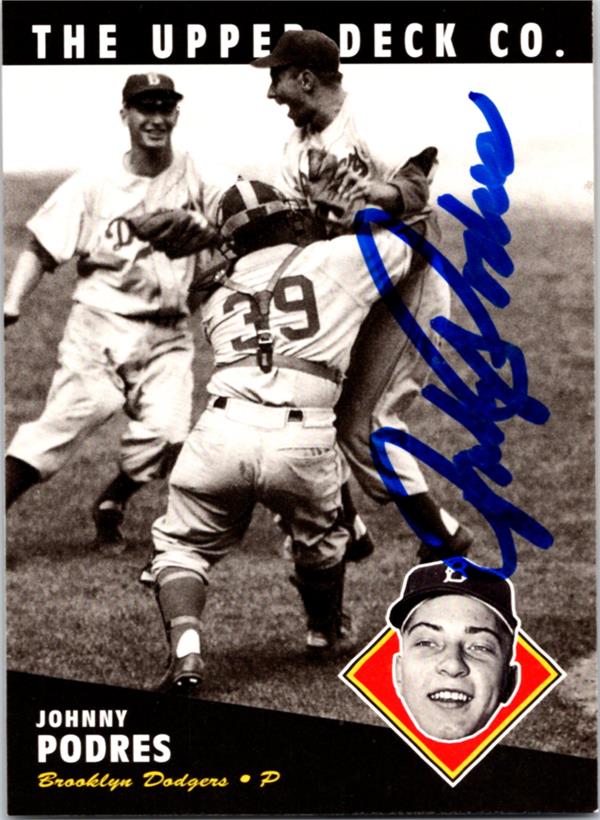 768876 Johnny Podres Autographed Baseball Card - Brooklyn Dodgers 1994 Upper Deck Bat No.63 Last Out