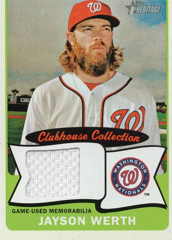 736728 Jayson Werth Player Worn Jersey Patch Baseball Card - Washington Nationals 2014 Topps Heritage Clubhouse Collection No.CCRJW