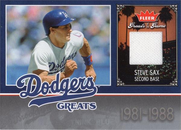 736795 Steve Sax Player Worn Jersey Patch Baseball Card - Los Angeles Dodgers 2006 Fleer Greats of The Game No.LADSS