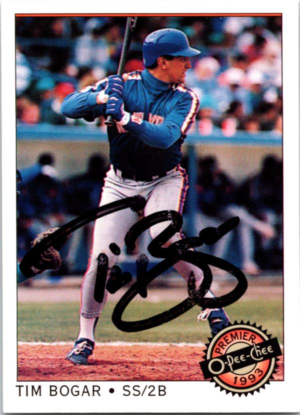 781671 Tim Bogar Autographed Baseball Card -   York Mets 1993 O-Pee-Chee Premier No.108