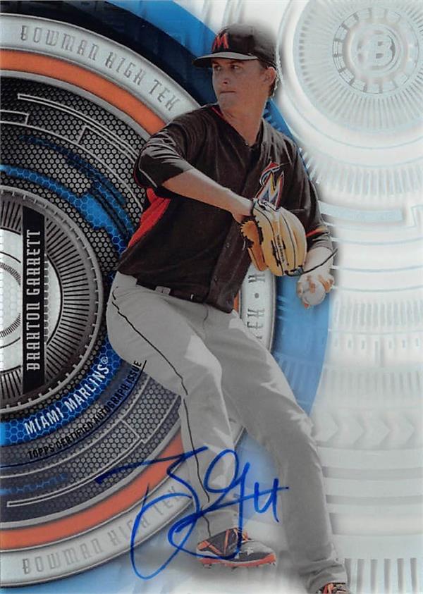 782710 Braxton Garrett Autographed Baseball Card - Miami Marlins 2017 Bowman High Tek No.BHTBG